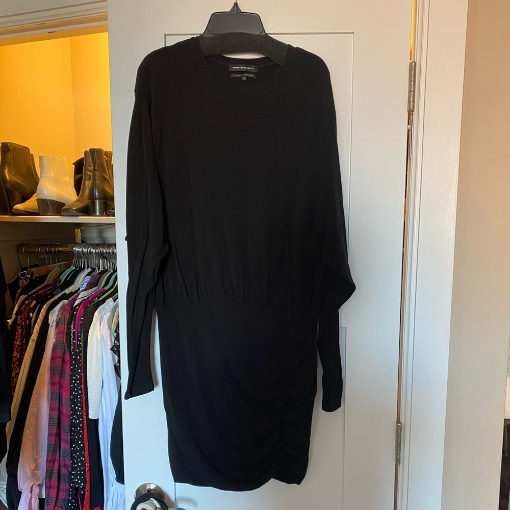 Something Navy nordstrom collection black sweatshirt details dress